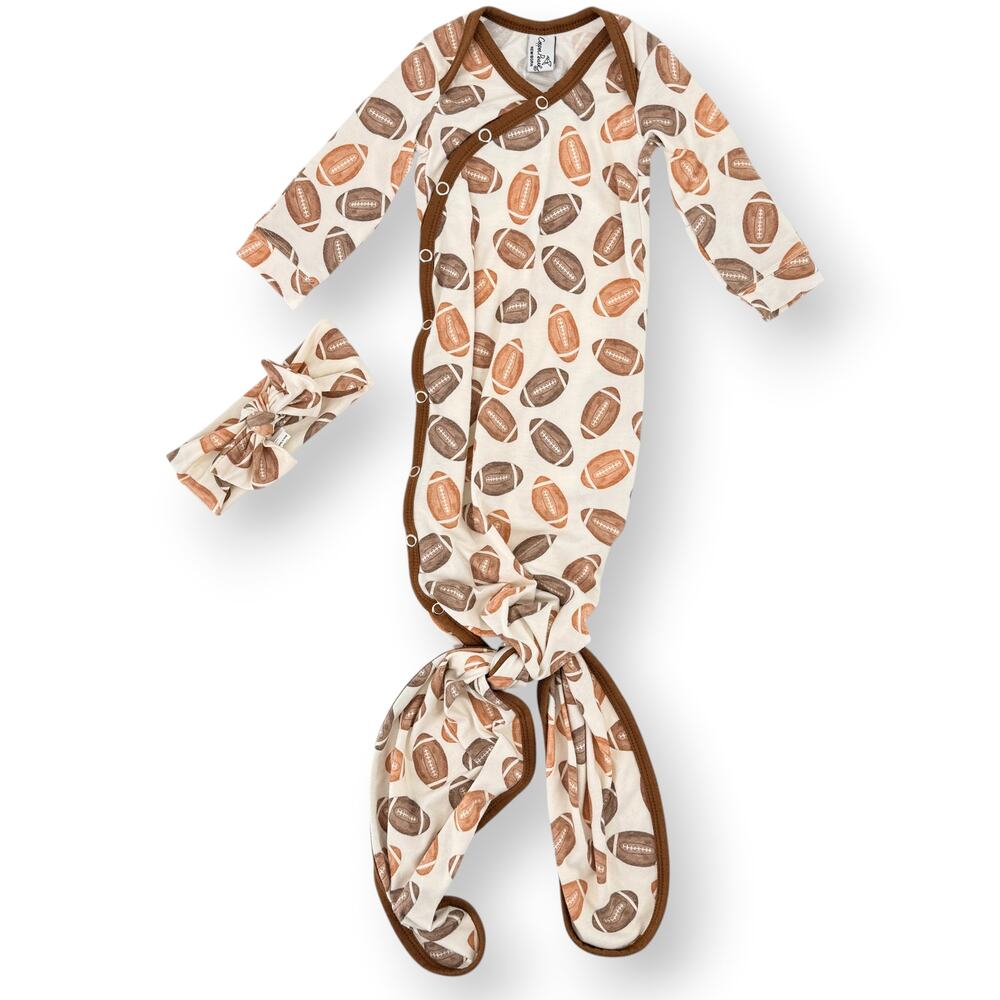 Copper Pearl Football Blitz Knotted Gown Headband Bow Lot Sz Newborn Boy Girl